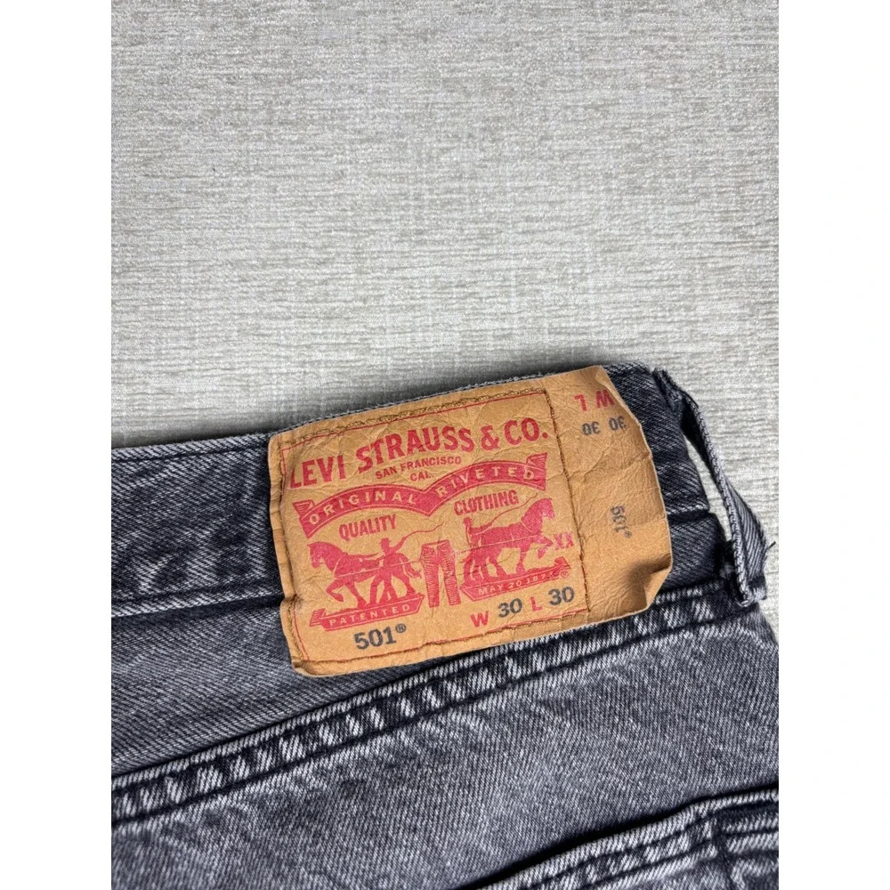 Levis 501 Mens 30x30 Jeans Grungy Stone Washed Grey Denim Honeycombing Fade